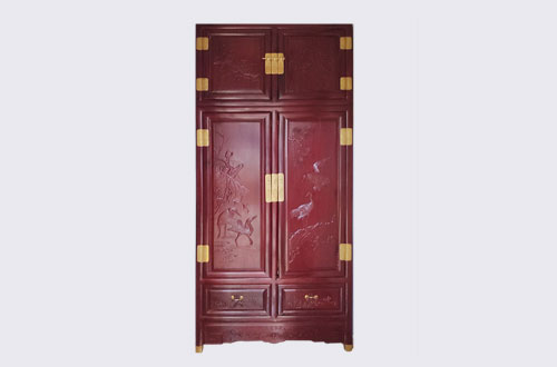 栖霞高端中式家居装修深红色纯实木衣柜